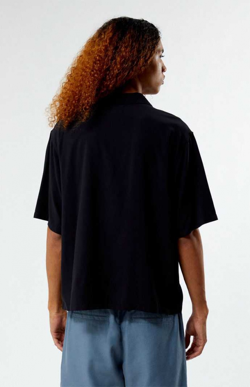 BLACK PacSun Recycled Solid Black Oversized Camp Shirt | YURDEHJ-58