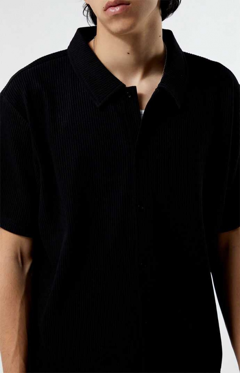 BLACK PacSun Ribbed Woven Camp Shirt | QMTWPNB-25