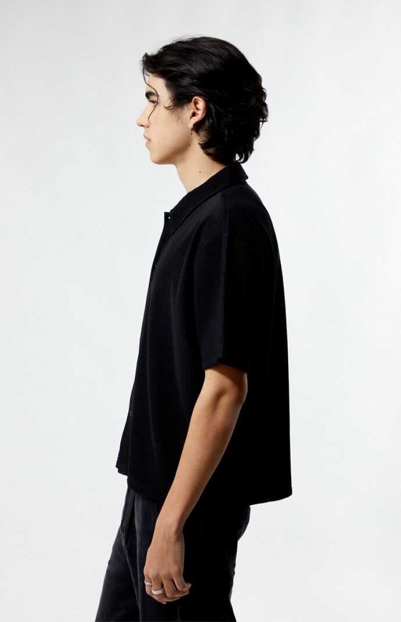 BLACK PacSun Ribbed Woven Camp Shirt | QMTWPNB-25