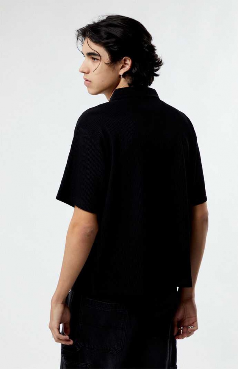 BLACK PacSun Ribbed Woven Camp Shirt | QMTWPNB-25