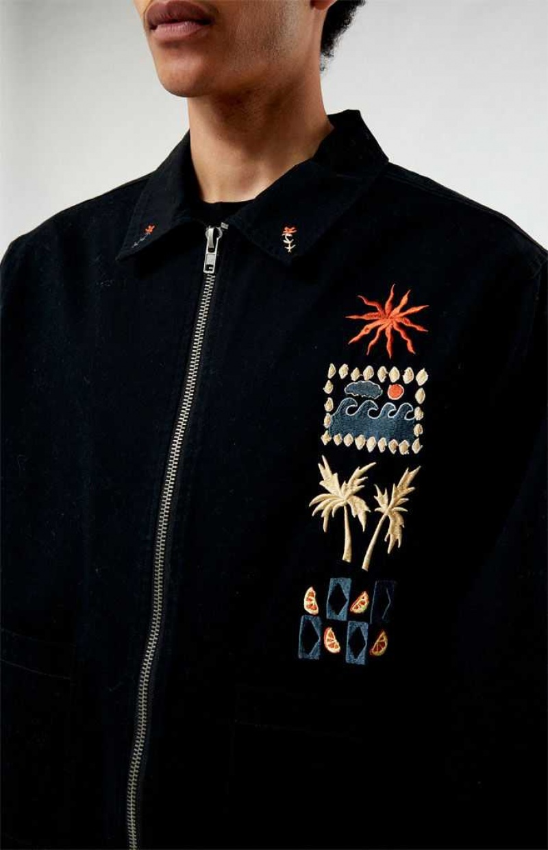 BLACK PacSun Rider Embroidered Jacket | EWKNICU-62