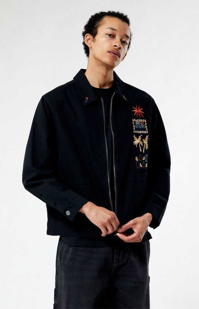 BLACK PacSun Rider Embroidered Jacket | EWKNICU-62