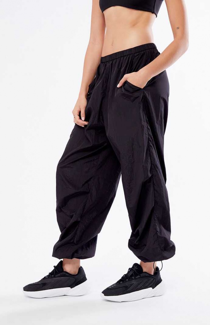 BLACK PacSun Ruched Shine Baggy Pants | FAXTULM-58