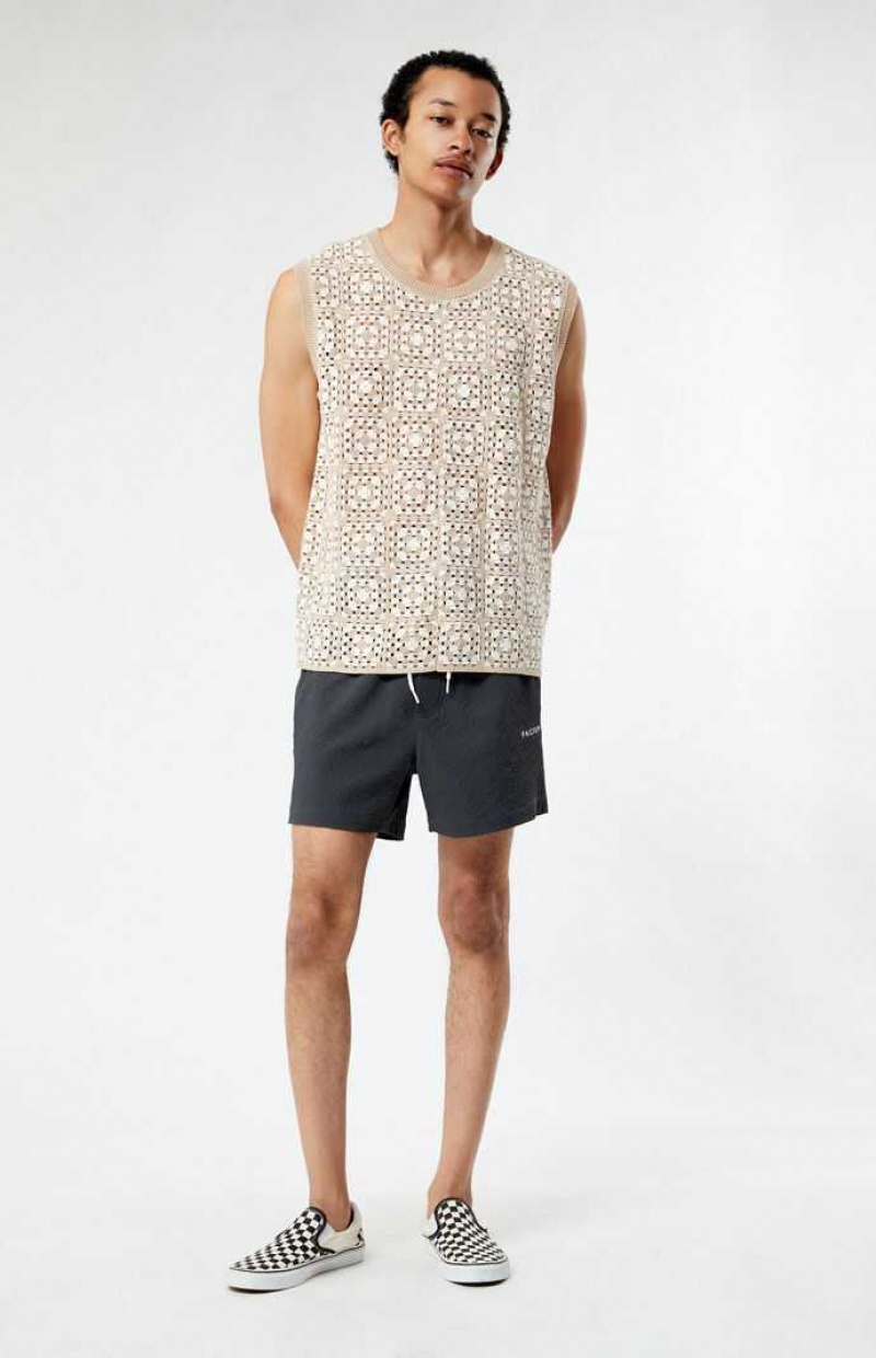 BLACK PacSun Sail Seersucker 4.5" Swim Trunks | TXUWSRV-52