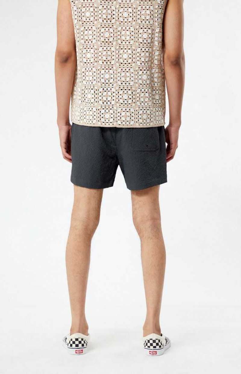 BLACK PacSun Sail Seersucker 4.5" Swim Trunks | TXUWSRV-52