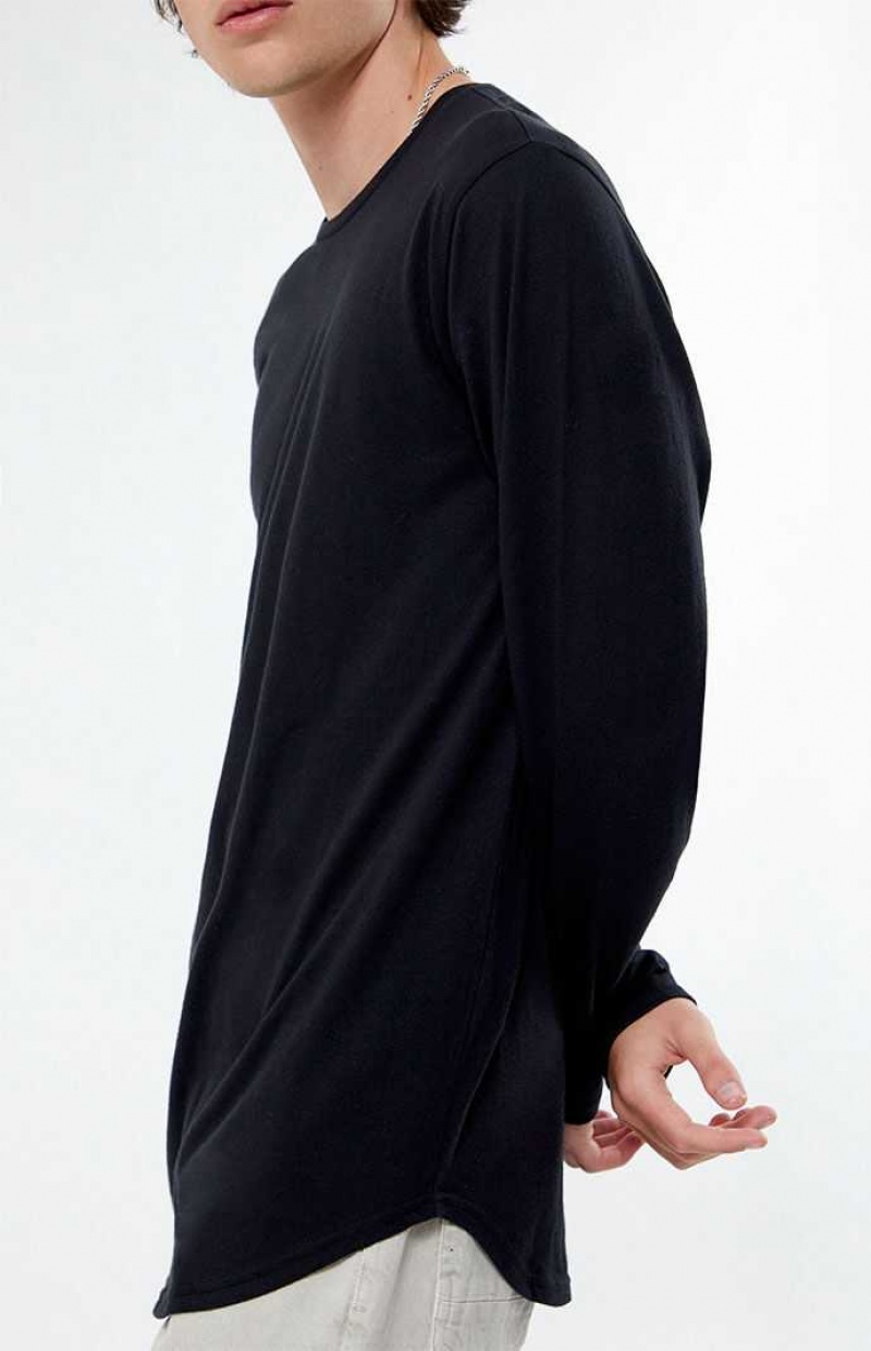 BLACK PacSun Scallop Long Sleeve T-Shirt | QHDXVEZ-06