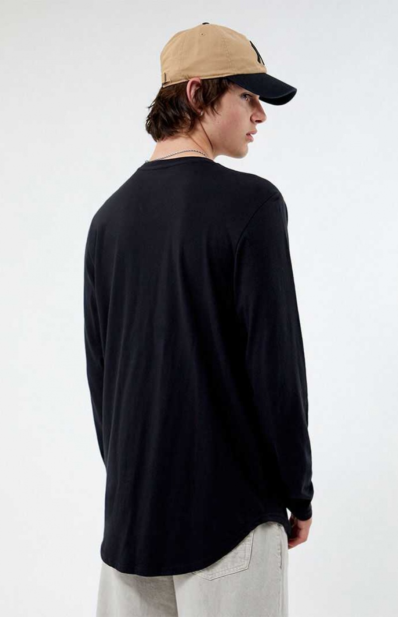 BLACK PacSun Scallop Long Sleeve T-Shirt | QHDXVEZ-06