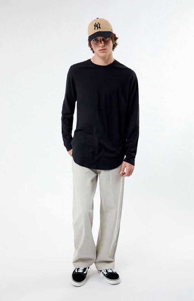 BLACK PacSun Scallop Long Sleeve T-Shirt | QHDXVEZ-06