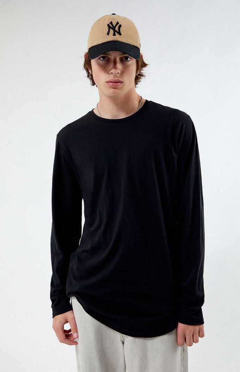 BLACK PacSun Scallop Long Sleeve T-Shirt | QHDXVEZ-06