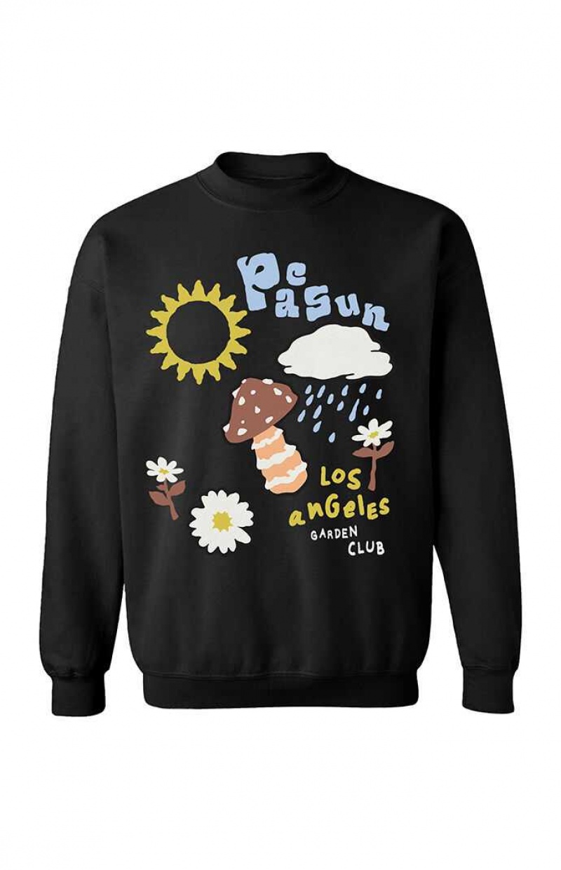 BLACK PacSun Shroom Garden Crew Neck Sweatshirt | DURVJHP-62