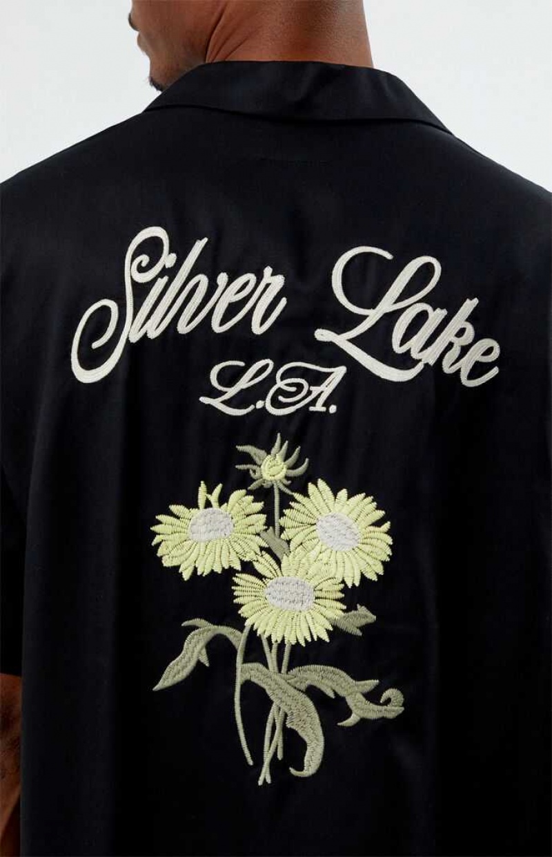 BLACK PacSun Silverlake Oversized Camp Shirt | PXIVMZK-94