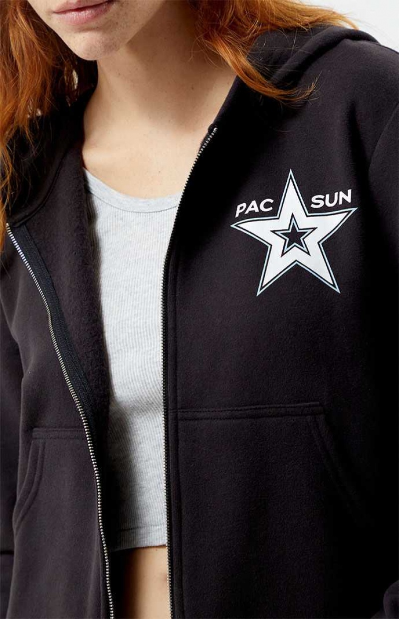 BLACK PacSun Star Zip Up Hoodie | GANEYZF-31