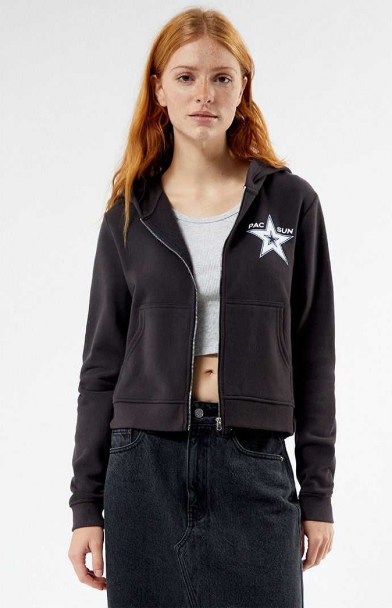 BLACK PacSun Star Zip Up Hoodie | GANEYZF-31