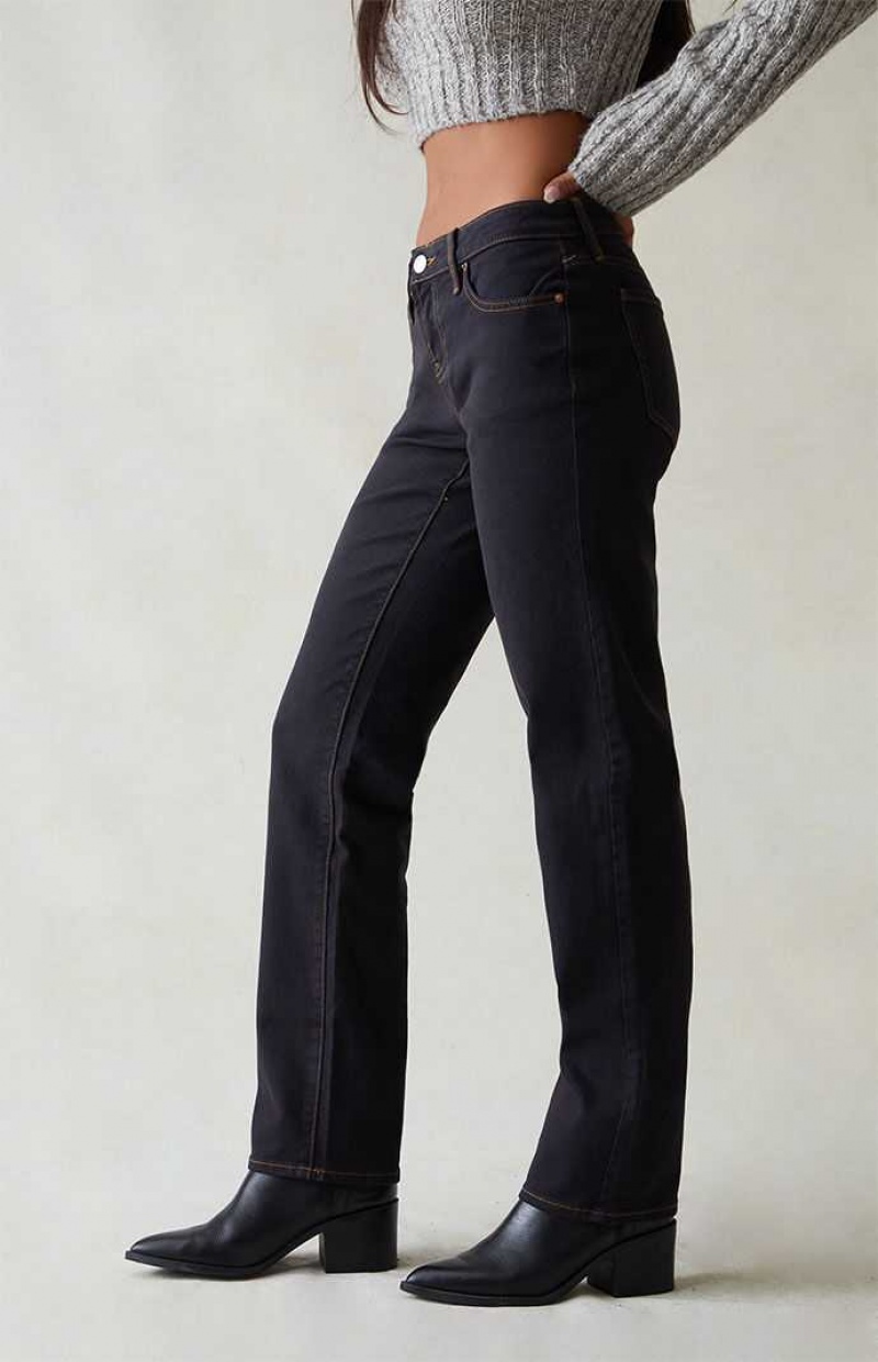 BLACK PacSun Stretch Black Low Rise Straight Leg Jeans | KAHOMIZ-41