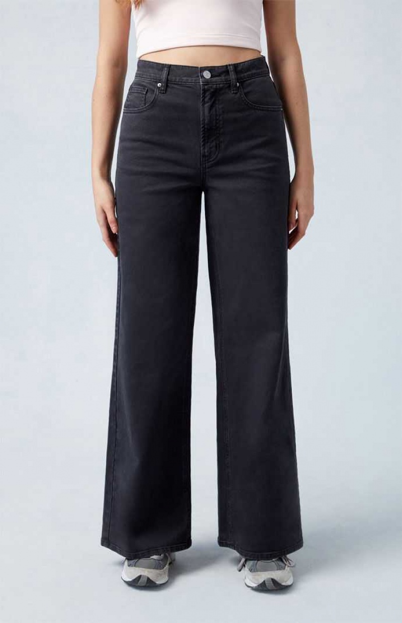 BLACK PacSun Stretch Black Wide Leg Jeans | ICAFKLR-61