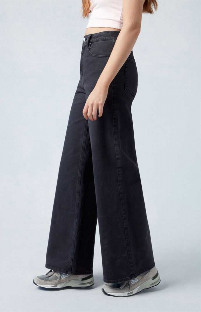 BLACK PacSun Stretch Black Wide Leg Jeans | ICAFKLR-61