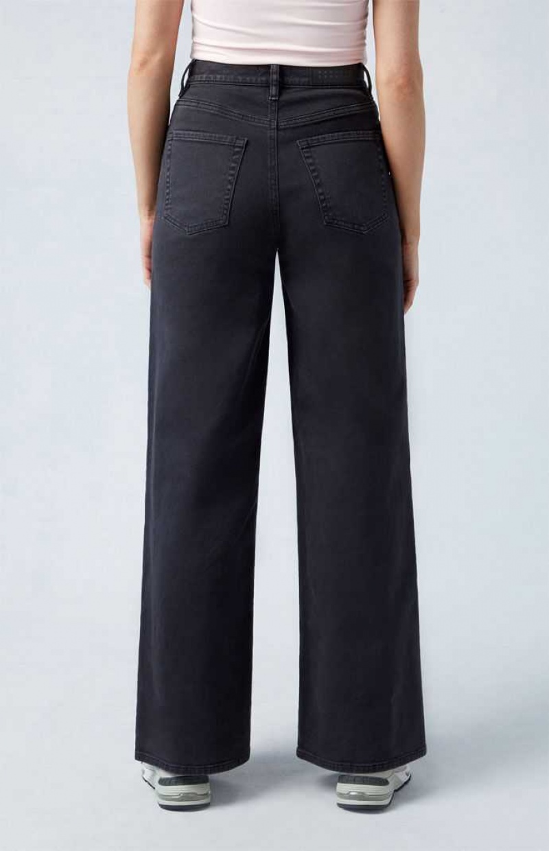 BLACK PacSun Stretch Black Wide Leg Jeans | ICAFKLR-61