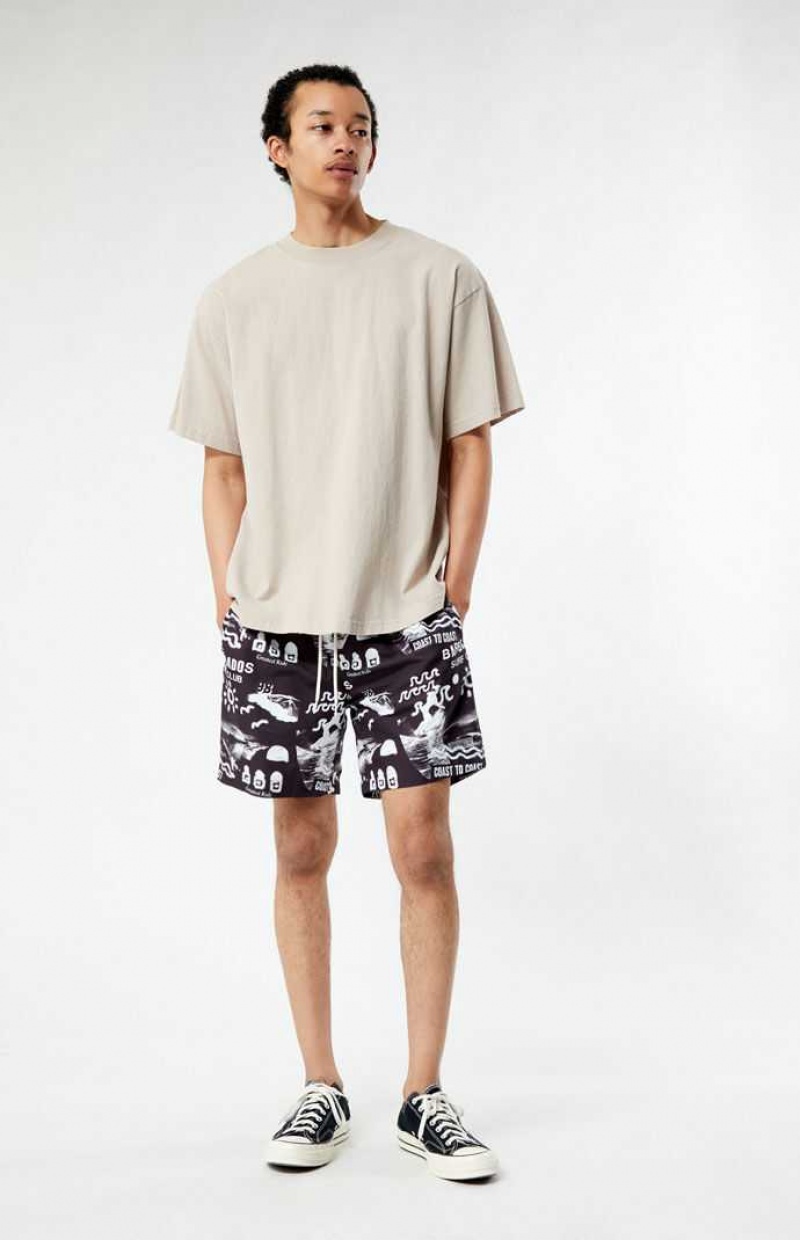 BLACK PacSun Surf Club Print 6.5" Swim Trunks | TJNBSZR-26