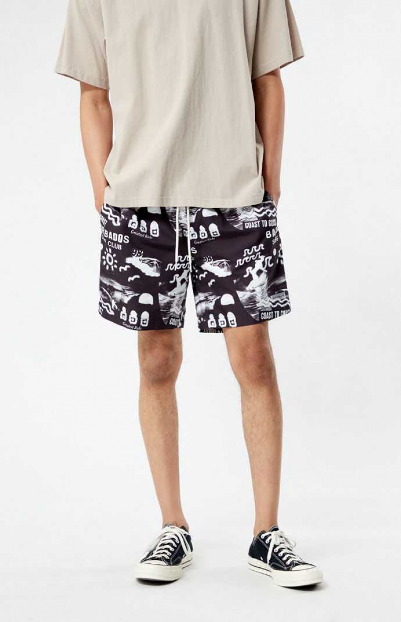 BLACK PacSun Surf Club Print 6.5" Swim Trunks | TJNBSZR-26