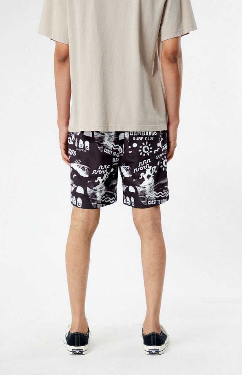 BLACK PacSun Surf Club Print 6.5" Swim Trunks | TJNBSZR-26