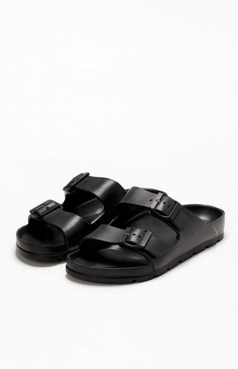 BLACK PacSun Women's Buckle Strap Sandals | JKHVUTF-84