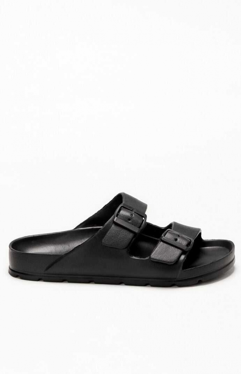 BLACK PacSun Women\'s Buckle Strap Sandals | JKHVUTF-84