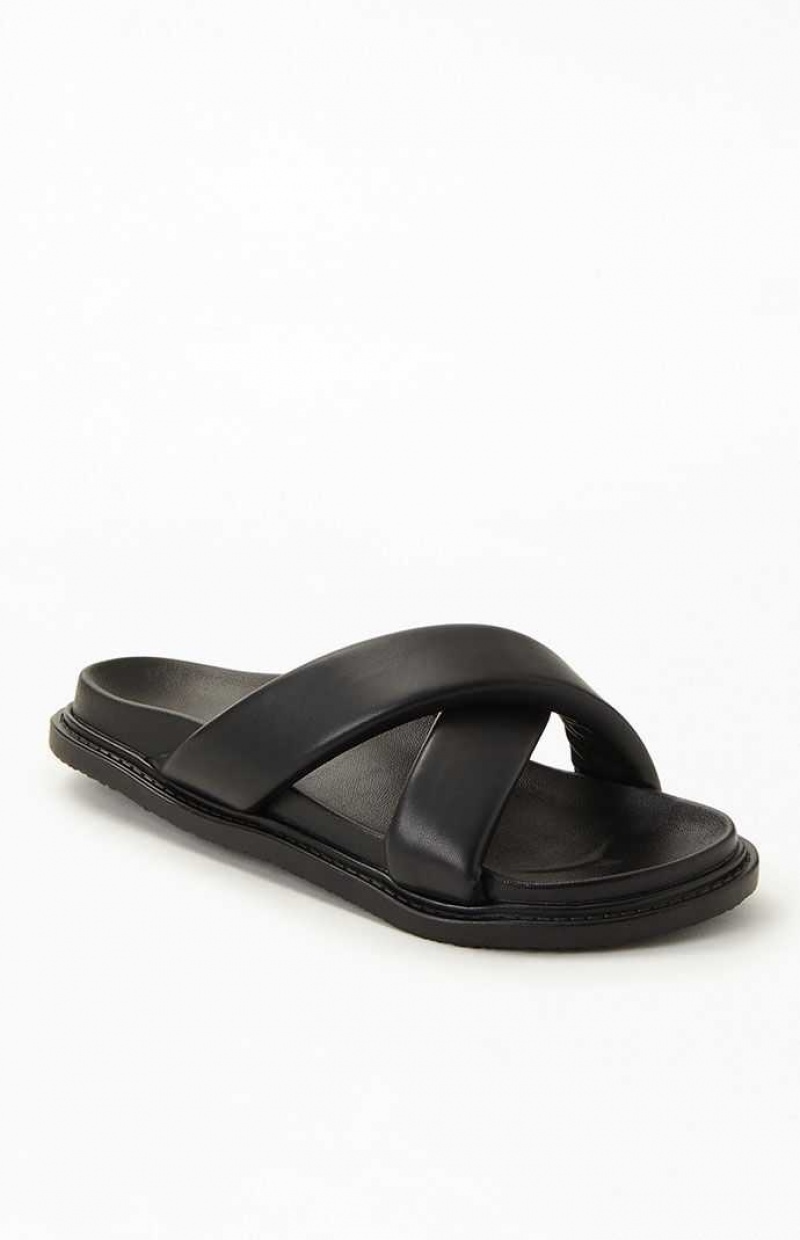 BLACK PacSun Women's Crisscross Faux Leather Slide Sandals | YZMADRI-26