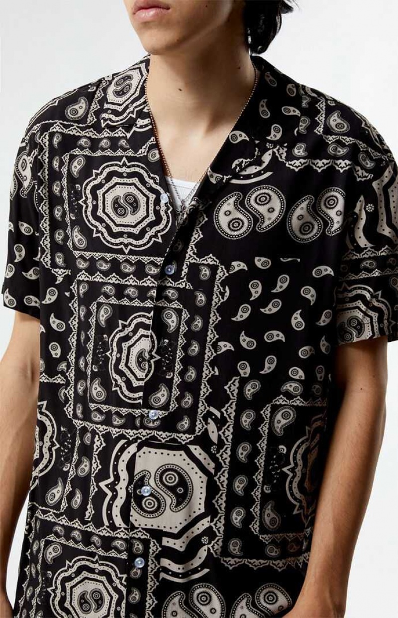 BLACK PacSun Zen Paisley Woven Camp Shirt | AWFKQNY-25