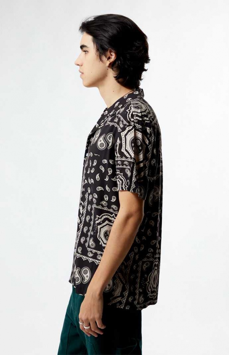 BLACK PacSun Zen Paisley Woven Camp Shirt | AWFKQNY-25