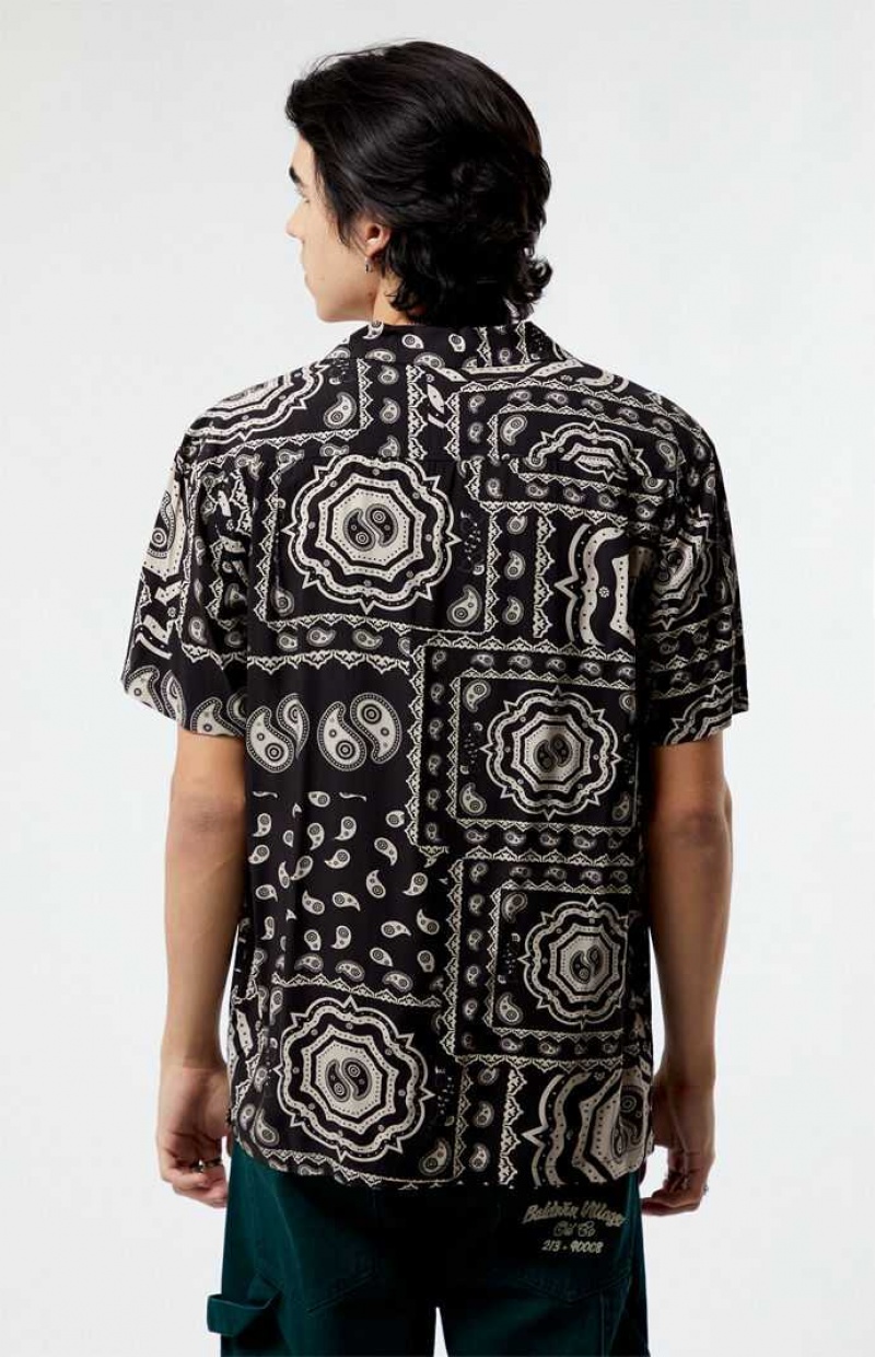 BLACK PacSun Zen Paisley Woven Camp Shirt | AWFKQNY-25