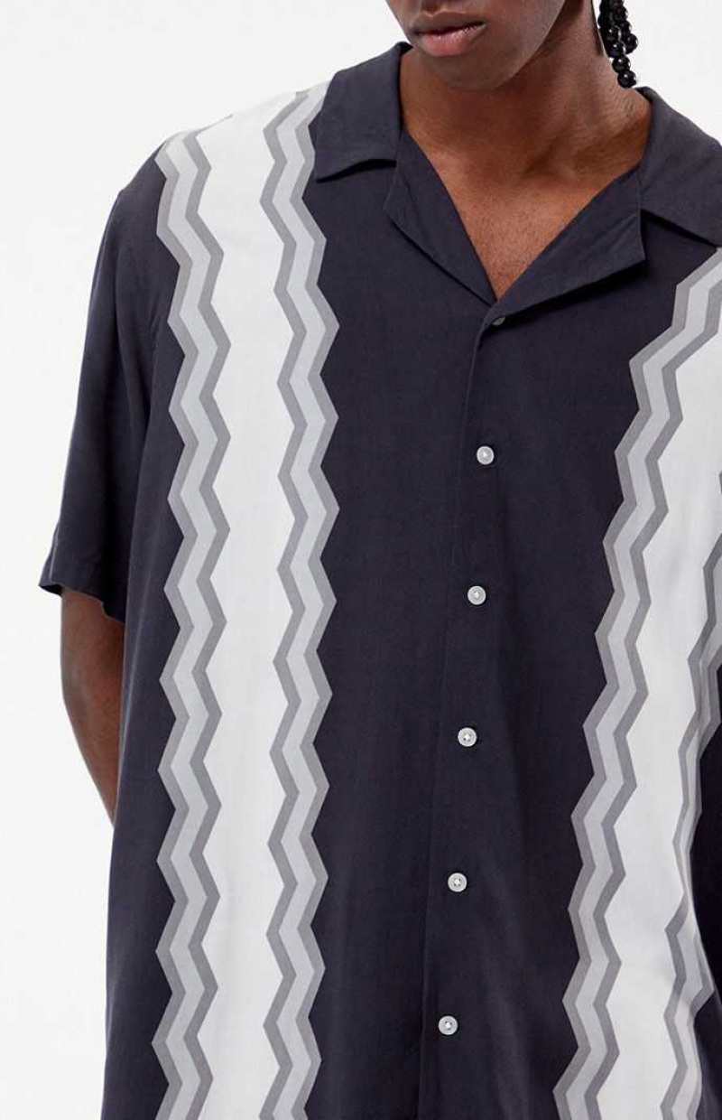 BLACK PacSun Zigzag Stripe Woven Camp Shirt | JIVZQNO-78