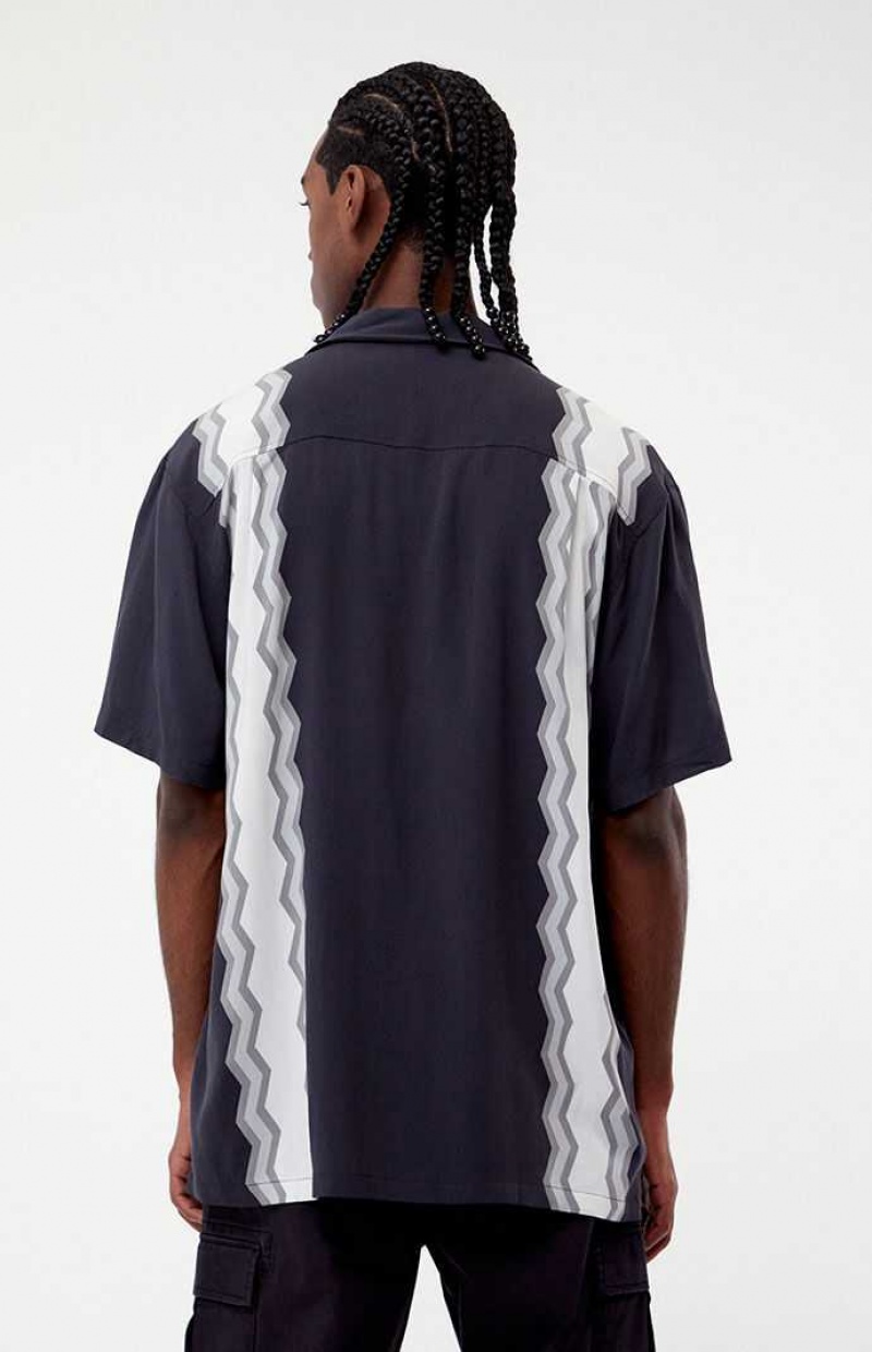 BLACK PacSun Zigzag Stripe Woven Camp Shirt | JIVZQNO-78