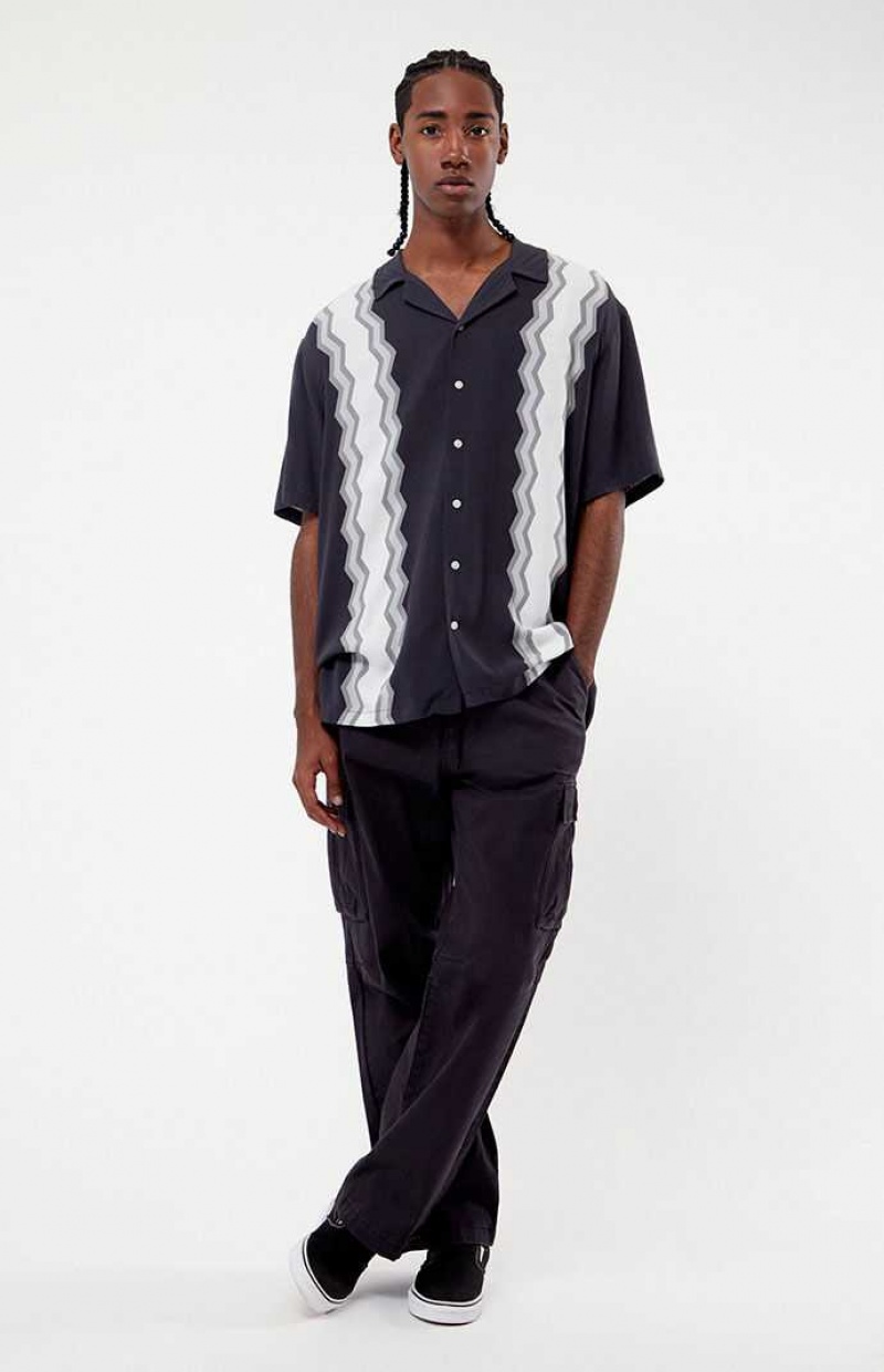 BLACK PacSun Zigzag Stripe Woven Camp Shirt | JIVZQNO-78