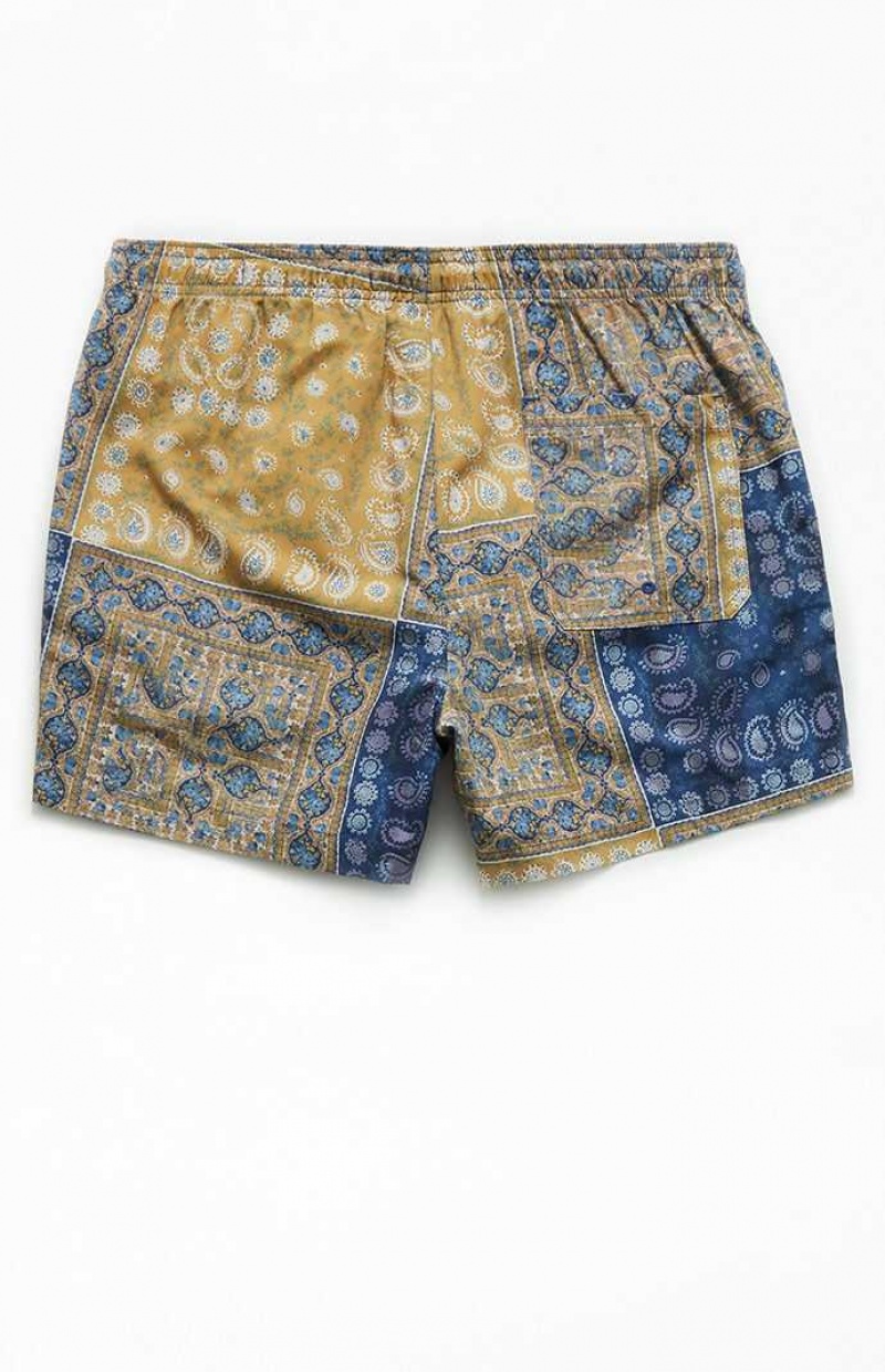 BLUE/GOLD PacSun Bandana Block 4.5" Swim Trunks | YDGNKXT-83