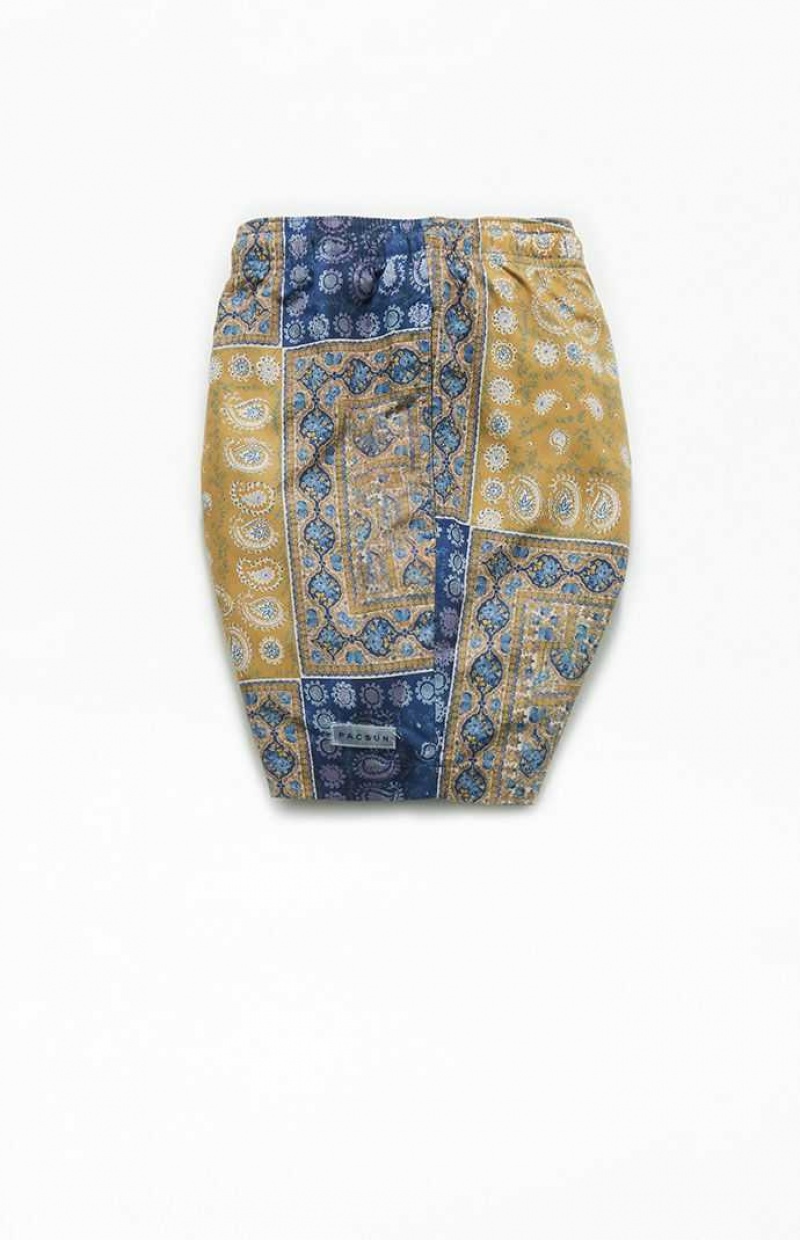 BLUE/GOLD PacSun Bandana Block 4.5" Swim Trunks | YDGNKXT-83