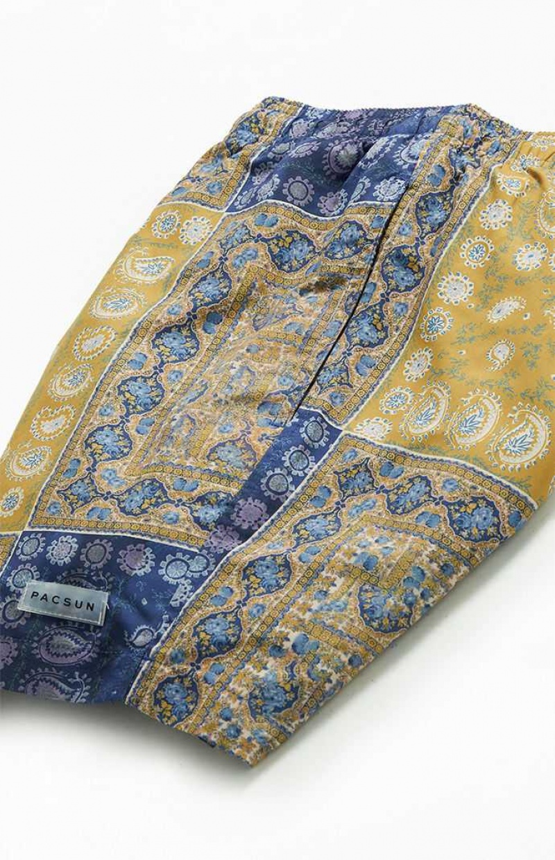 BLUE/GOLD PacSun Bandana Block 4.5" Swim Trunks | YDGNKXT-83