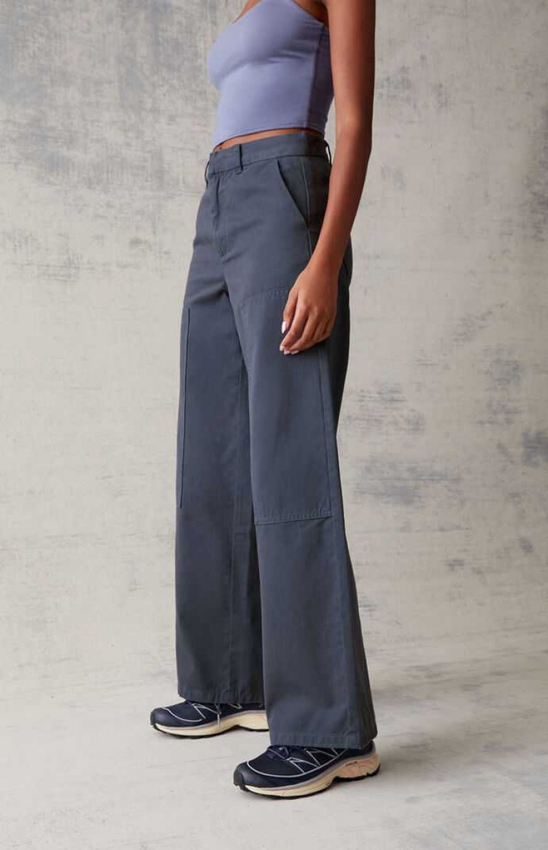 BLUE/NAVY PacSun Navy Wide Leg Trousers | WMZNCVP-83