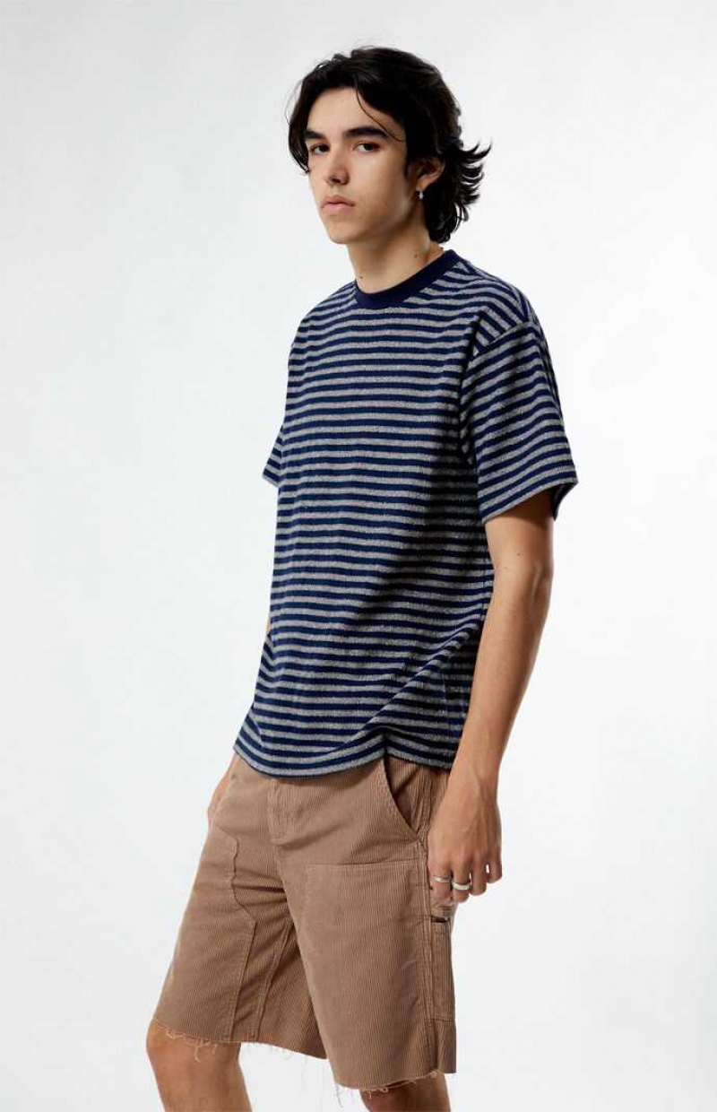 BLUE/TAN PacSun Compass Striped Texture T-Shirt | ZACLFME-59