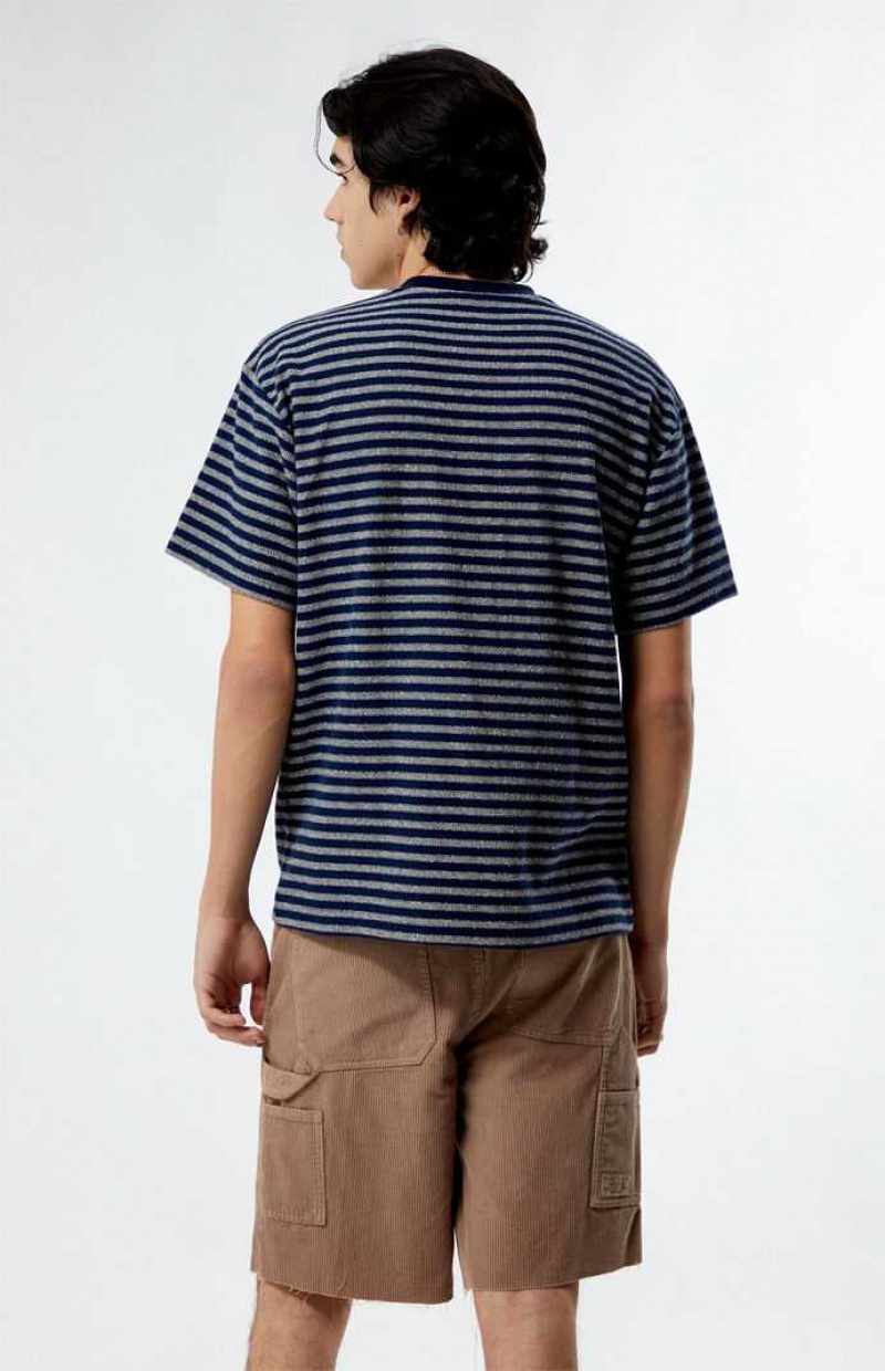 BLUE/TAN PacSun Compass Striped Texture T-Shirt | ZACLFME-59