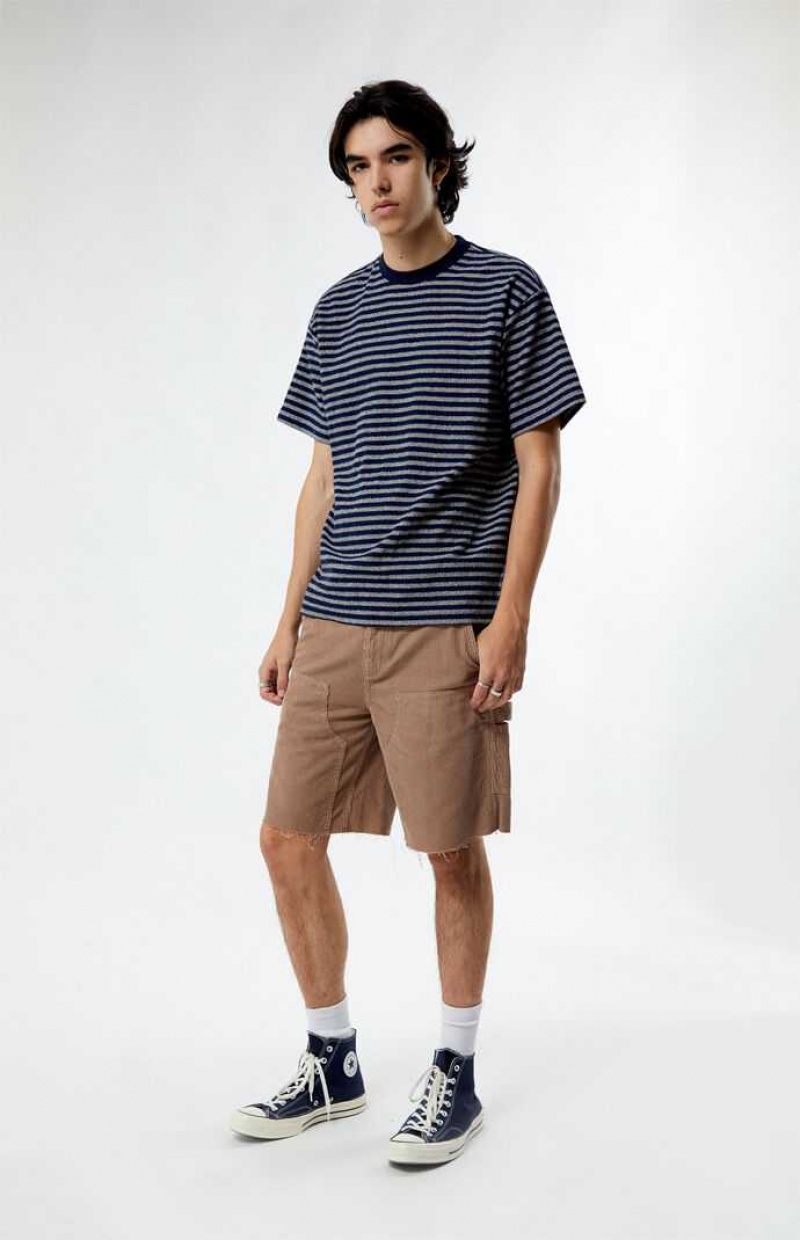 BLUE/TAN PacSun Compass Striped Texture T-Shirt | ZACLFME-59