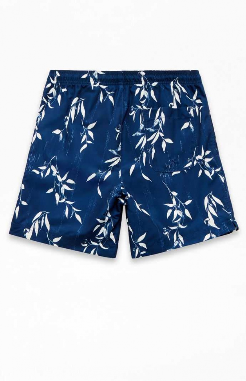 BLUE PacSun Blue Leaf 6.5" Swim Trunks | ZOGCQKV-78