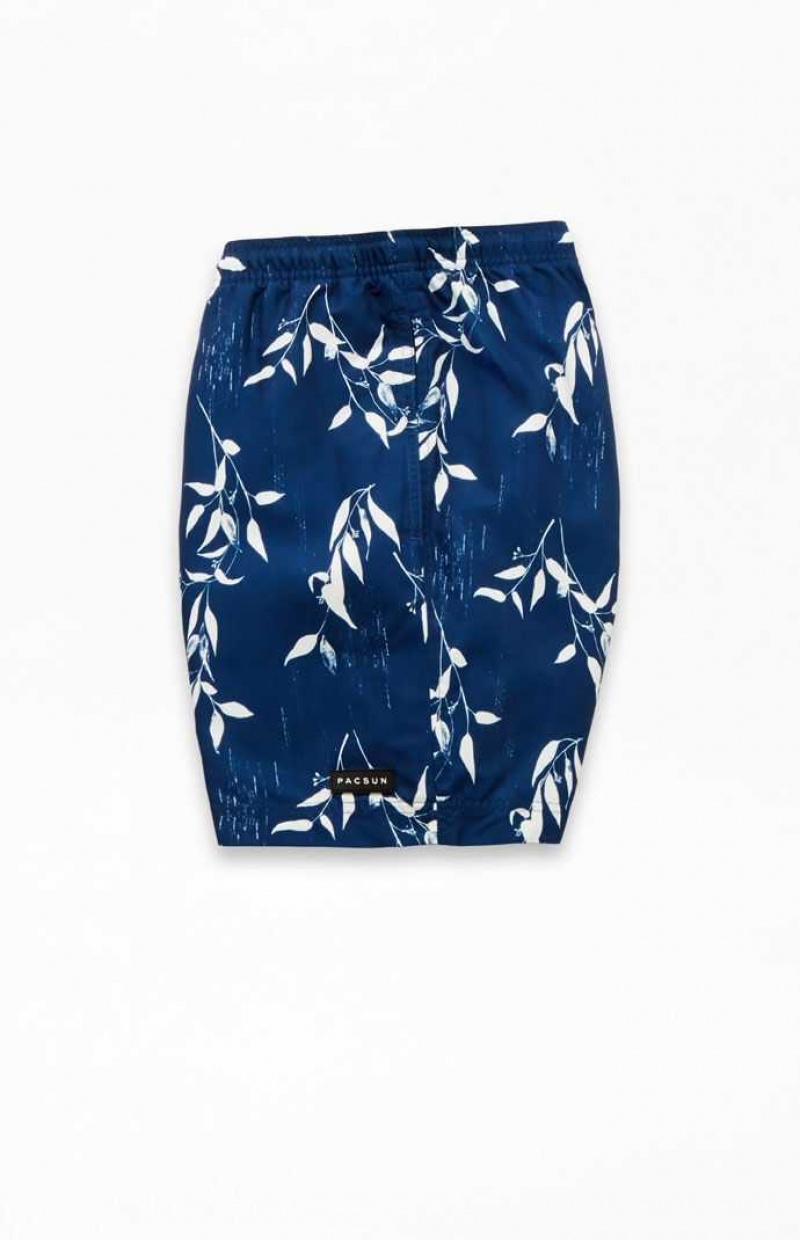 BLUE PacSun Blue Leaf 6.5" Swim Trunks | ZOGCQKV-78