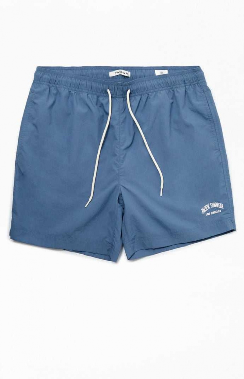 BLUE PacSun Blue Nylon Collegiate 6.5" Swim Trunks | SBFNLAK-53