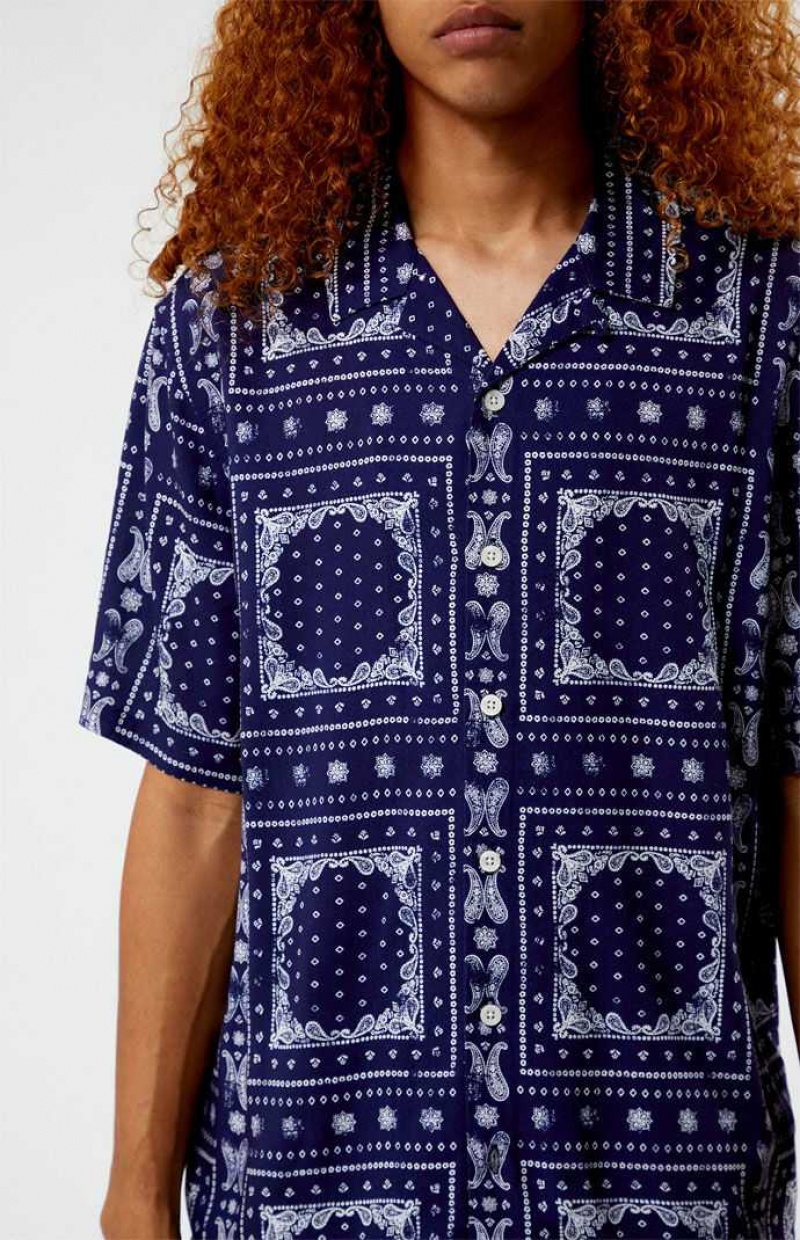 BLUE PacSun Blue Paisley Camp Shirt | WMIEGYK-19