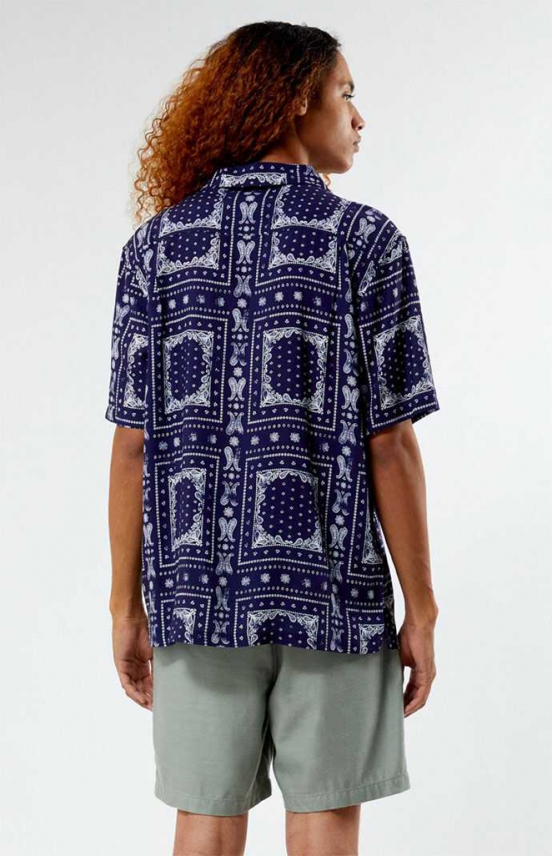 BLUE PacSun Blue Paisley Camp Shirt | WMIEGYK-19