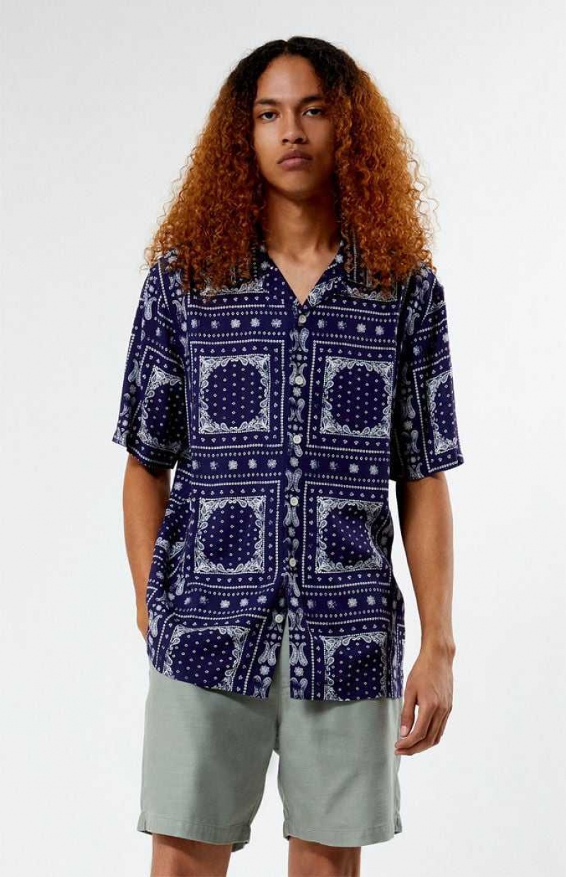 BLUE PacSun Blue Paisley Camp Shirt | WMIEGYK-19