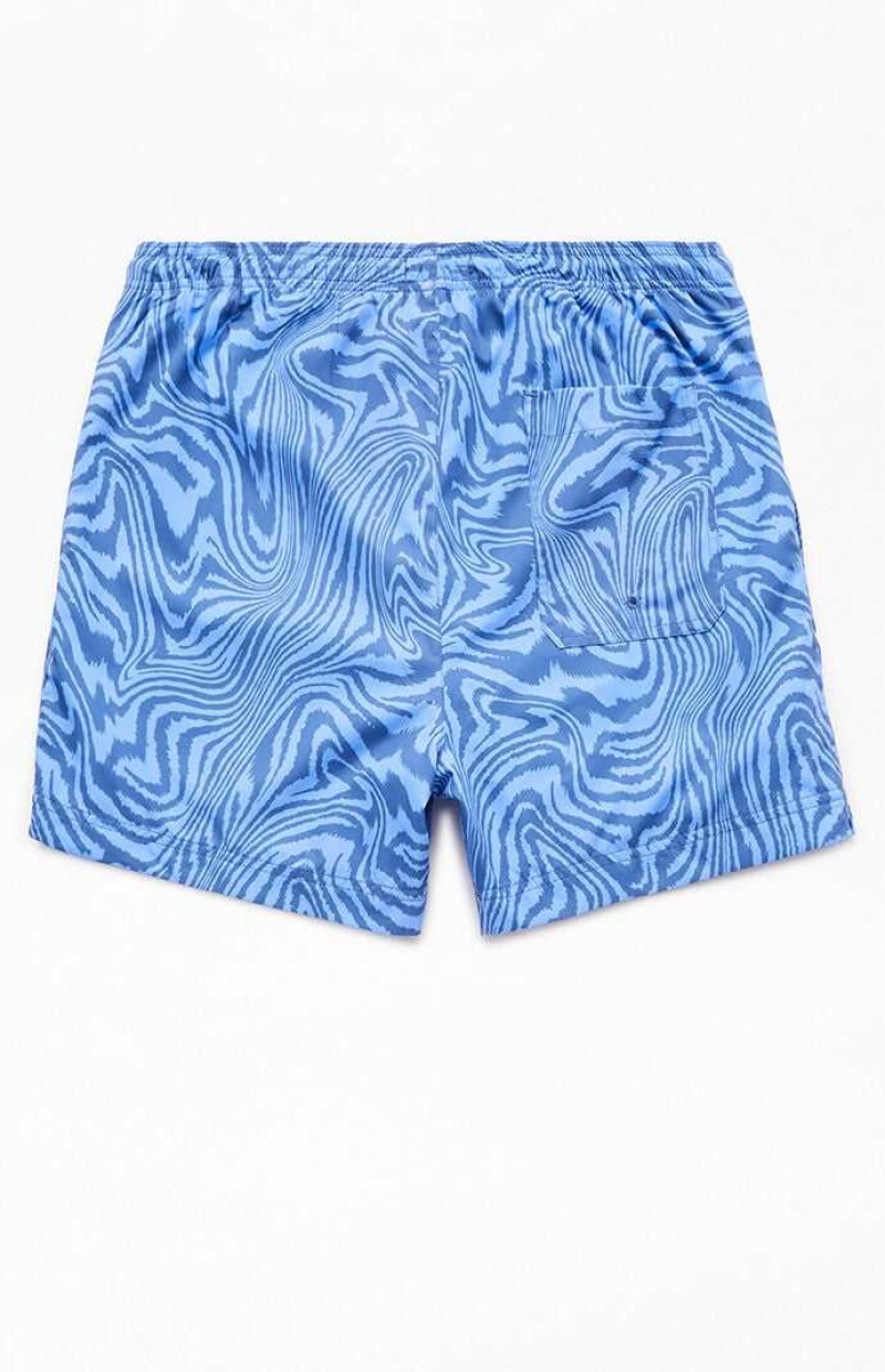 BLUE PacSun Blue Warp AOP 4.5" Swim Trunks | EJBFPSN-08