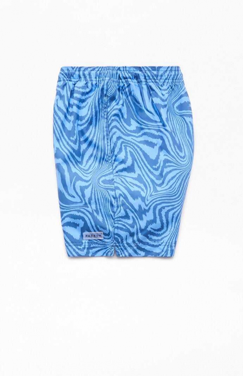 BLUE PacSun Blue Warp AOP 4.5" Swim Trunks | EJBFPSN-08