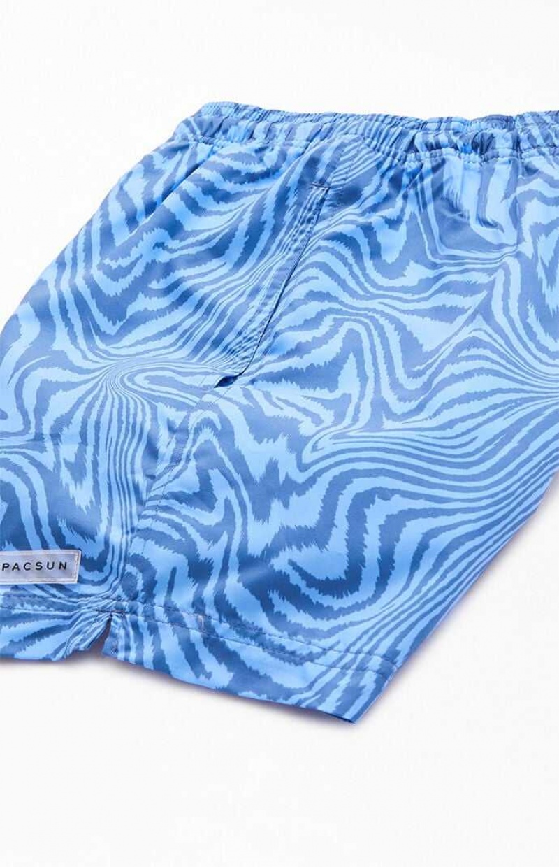 BLUE PacSun Blue Warp AOP 4.5" Swim Trunks | EJBFPSN-08