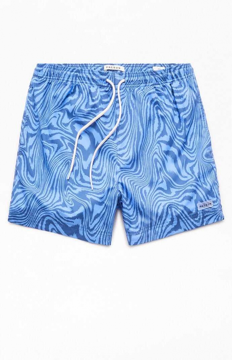 BLUE PacSun Blue Warp AOP 4.5" Swim Trunks | EJBFPSN-08